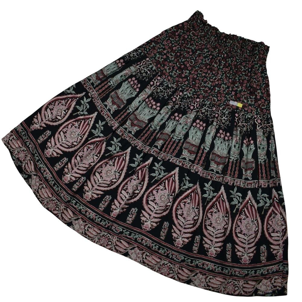 Vintage Floral Maxi Skirt Small Medium Boho Whimsigoth Black Maroon 90s Grunge